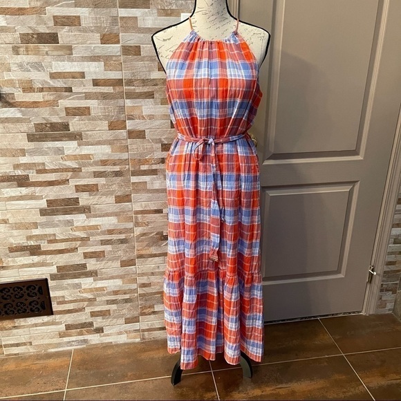 𝅺tommy HILFIGER Bayfront Plaid Belted Midi Dress Sz 8 - Picture 2 of 10